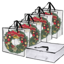 5 Pack Clear Christmas Wreath Storage Container, 26" Large Plastic Garland Container, Large Square Gift Bag Storage Organizer, Garland Decor Organizer， Clear Storage Bags for Xmas Seasonal Wreath