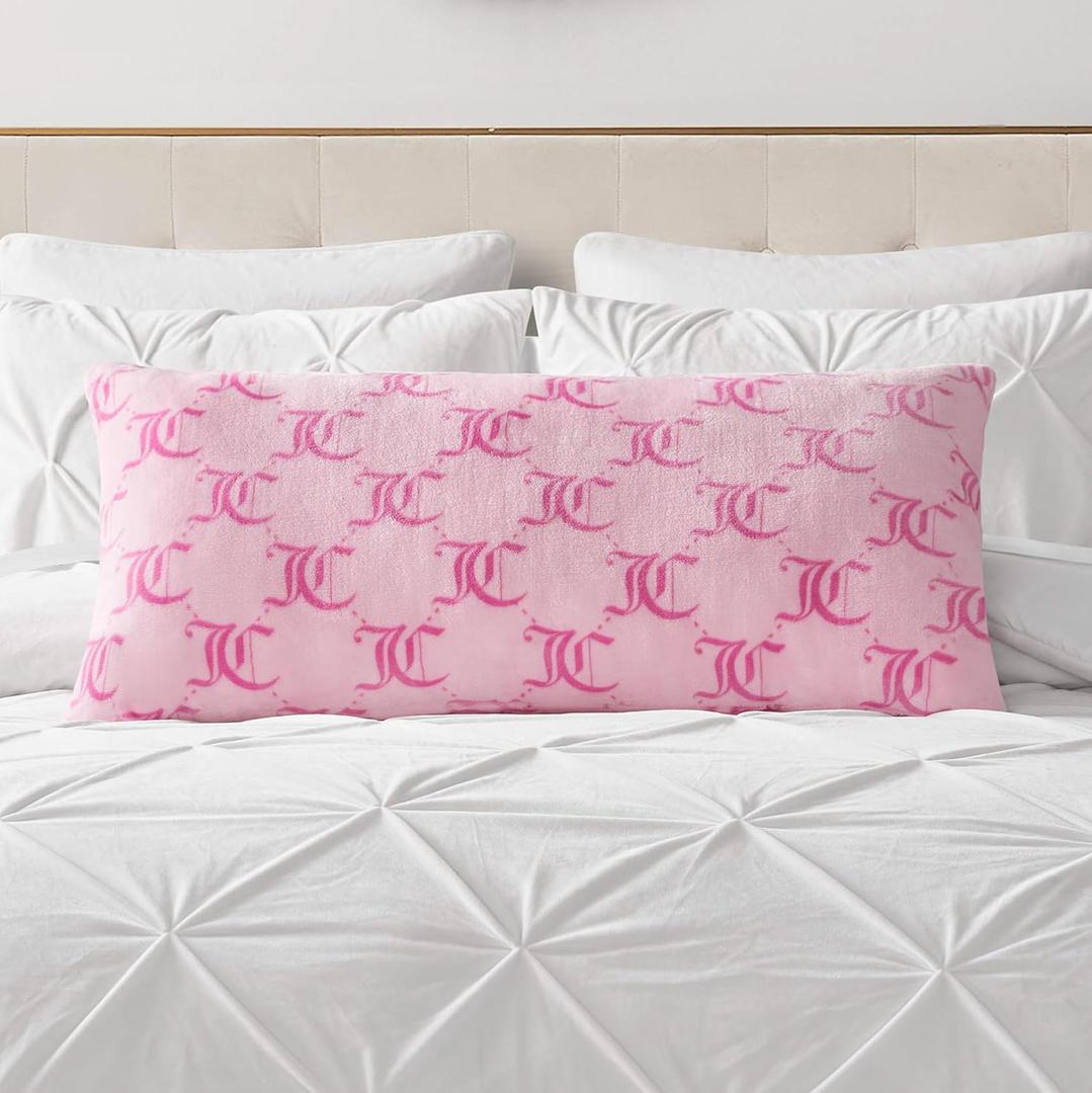 Juicy Couture 18" x 36" Plush Body Pillow, Pink Lockup Lattice