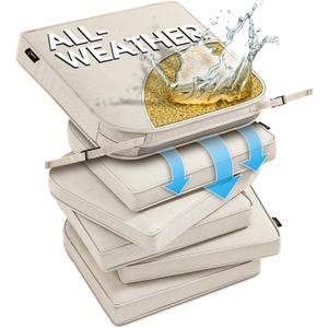 SUNROX DryFast Foam Outdoor Chair Cushion with DryMesh Drainage, All-Weather FadeShield Water Resistant Patio Furniture Cushions, Ultra Durable Patio Chair Cushions 19"x19", 6 Pack Cream