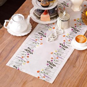 ARTABLE Lace Tablecloth - Linen Color Embroidery Country Farm Elegant Coffee & Dining Tablecloth (14 x 36 Inch, Colorful Plants)
