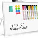 Dry Erase Magnetic White Board, 16" x 12" Double-Sided Desktop Whiteboard with Stand, Portable Small Whiteboard Set for Drawing, Office, Home