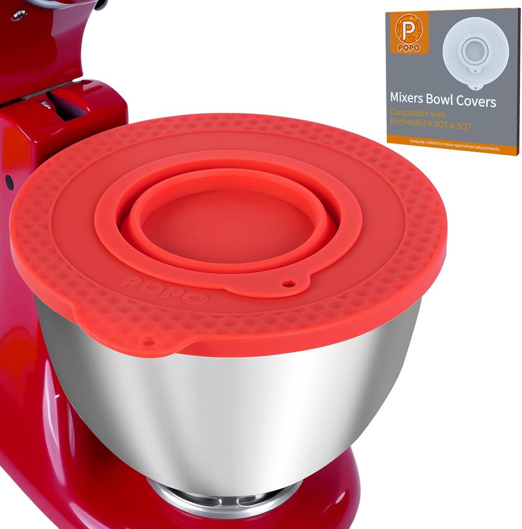 Silicone Mixers Bowl Cover Compatible with KitchenAid 4.5-5 Quart Tilt-Head Stand Mixers Bowl,with Collapsible Small Bowl(Red)