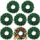 8 Pcs Christmas Wreath 10 Inch Green Artificial Wreaths DIY Faux Plain Wreaths Front Door Green Farmhouse Cabinets Wreath Indoor Outdoor Wall Decor (Classic)
