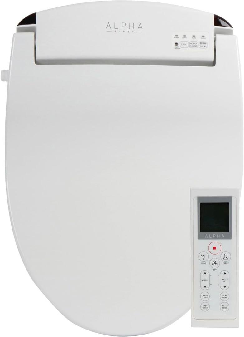 ALPHA BIDET JX2 Elongated Bidet Toilet Seat, White, Endless Warm Water, *NEW* Bowl Mist, LED Light, Quiet Operation, Wireless Remote, Stainless Steel Nozzle, Sittable Lid