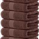 White Classic Luxury Brown Hand Towels - Soft 100% Turkish Cotton | Highly Absorbent Hotel spa Bathroom Towel Collection | 16x30 Inch | Set of 6