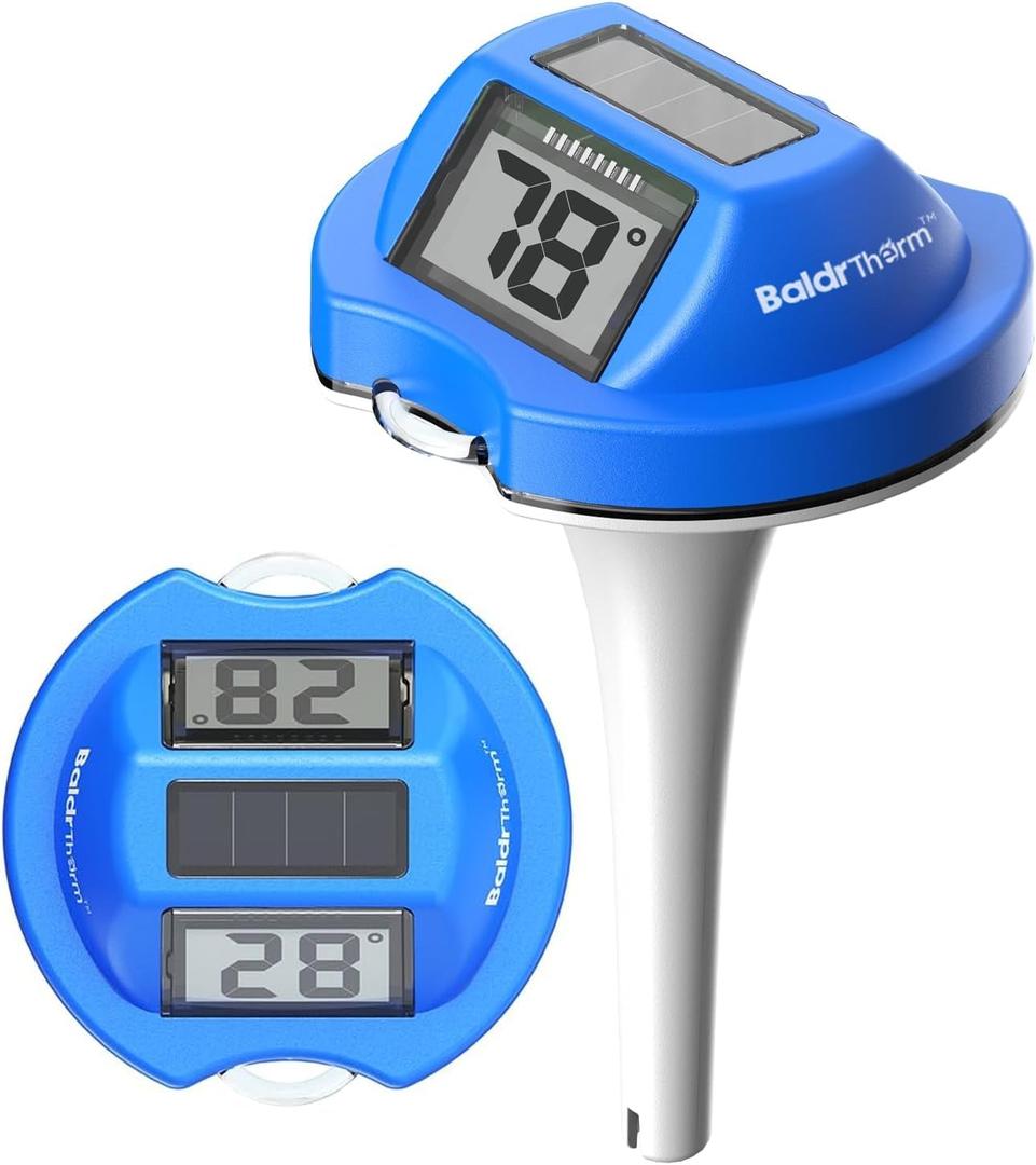 BaldrTherm Pool Thermometer Solar Digital Floating, High Precision Large Screen Without Fogging with Double-Sided Display Screen for Swimming Pool, Aquarium, Spa, Hot Spring, Ponds (Blue)