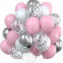 PartyWoo Pink White and Silver Balloons 66pcs 12 Inch Baby Pink Pearl White Silver Confetti Balloons for Graduation Baby Shower Birthday Gender Reveal Anniversary Bachelorette Party Decorations