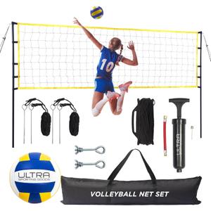 Volleyball Net for Backyard, Includes 32x3 Ft Beach Volleyball Net with Poles, 8.5-Inch PU Volley Ball, Bag & Pump, Portable Net for Outdoor or Home Use, Complete Set