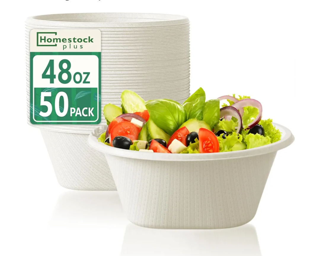 48 Oz Bowls Disposable  Heavy Duty Compostable Paper Bowls, Microwave Safe Large Bowls, Ideal for Restaurant Catering, Salads, Buffets & EcoFriendly Use  50 Pack [White]