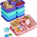 4 Pcs Bento Snack Box Containers, 4 Compartment Divided Stackable Food Storage Containers with Lids, Meal Prep Lunch Container with Sauce Cups