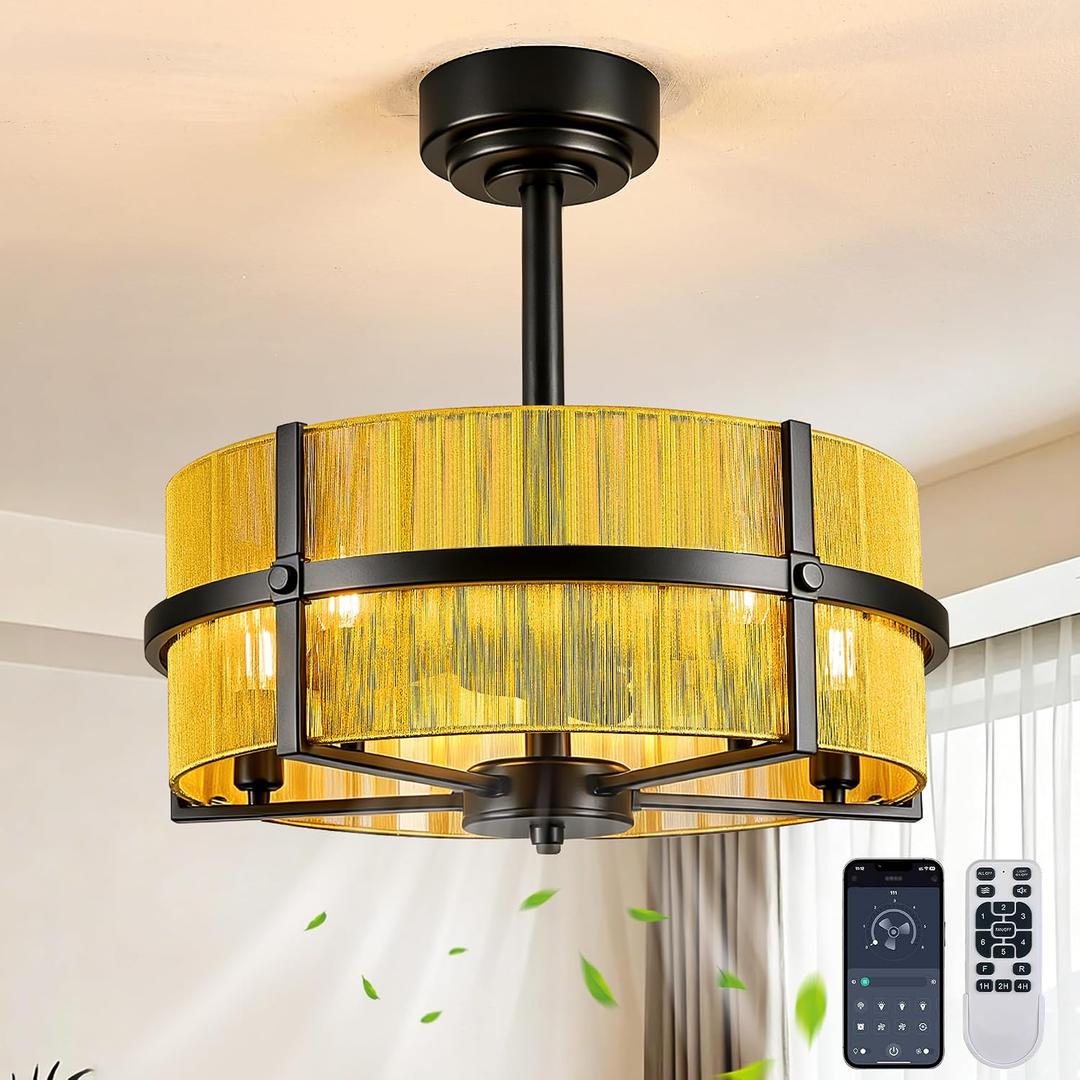 Fandelier Ceiling Fan with Lights, 19 Inch Caged, Gold Fandelier