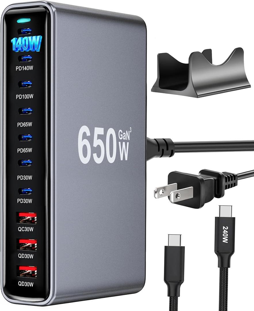 650W USB C Fast Charger Block, Dual PD3.1 140W Multi-Port USB Charging Station, GaN PD PPS Fast Charging Station for Multiple Devices,Laptop Wall Charger Compatible with iPhone 17/iPad/MacBook etc