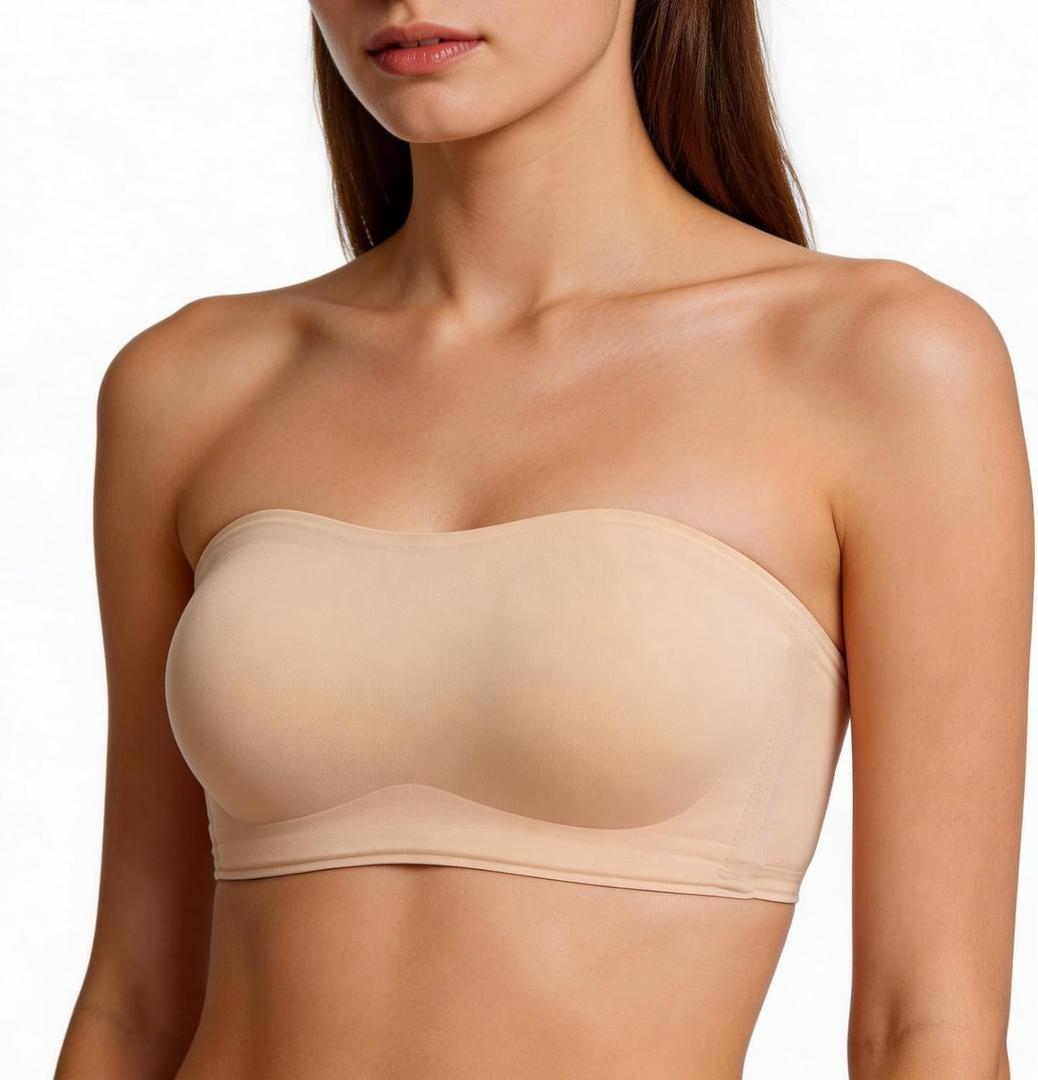 Strapless Bras for Women Wirefree Non-Slip Bandeau Bra, Seamless Padded Tube Top Invisible Bralette with Secure, XL