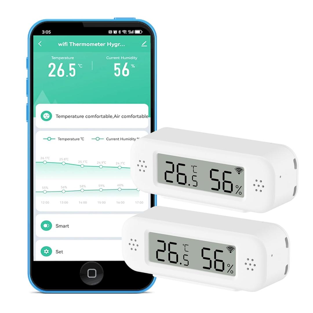 WiFi Thermometer Hygrometer: Smart Temperature and Humidity Sensor, Real-time Monitor, App Notification, Digital Indoor Temperature Sensor, Compatible with Alexa/Google Home(2Pack)