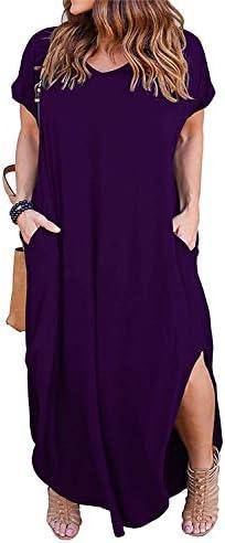 Nemidor Plus Size Maxi Dresses for Curvy Women Casual Summer Slit Loose Short Sleeve Long Dress with Pocket 24
