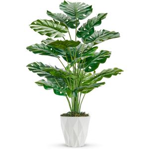 Toopify 28"" Fake Plants Large Artificial Monstera Faux Plants Indoor with White Pot for Home Office Living Room Decor, Green