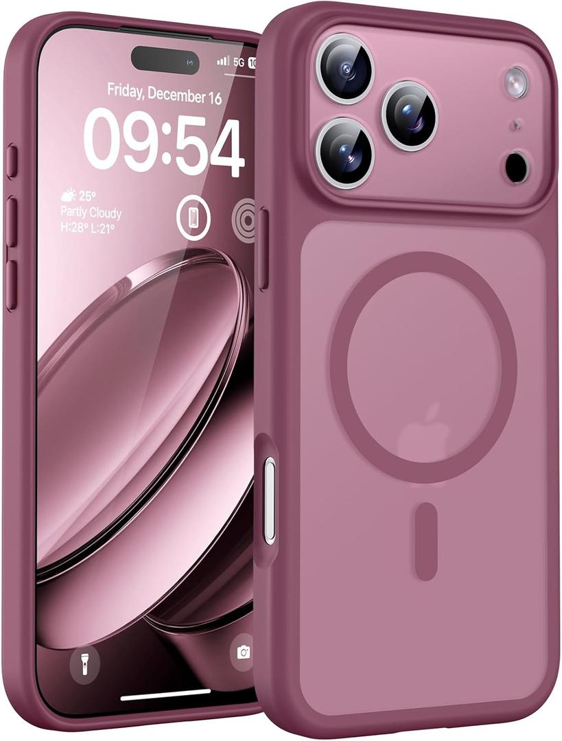 TOCOL for 17 Pro Case, Full Camera Protection, Built-in Magnetic Ring, Compatible with Magsafe Charger, Drop Protection, Translucent Matte Phone Case for 17 Pro 6.3 inch (Plum)