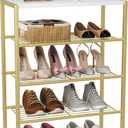 HOMEFORT 5-Tier Shoe Rack, Shoe Storage Shelf, Industrial Shoe Tower, Narrow Shoe Organizer for Closet Entryway, Small Shoe Rack Table with Durable Metal Shelves, Gold