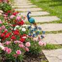 TERESA'S COLLECTIONS Yard Decorations Outdoor for Garden Decor, Peacock Solar Outdoor Lights, 32'' Metal Lawn Ornaments for Outside with Crackle Glass Ball, Decorative Stake Gifts for Mom