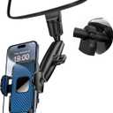 Rear View Mirror Phone Holder, 360° Rotating Car Phone Holder Mount Compatible with All 4-7 Inch iPhone and Android Cell Phones (Blue)