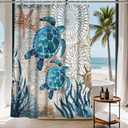Final Friday Nautical Green Sea Turtles Beach Theme Fabric Shower Curtain Sets Bathroom Blue Ocean Decor with Grommets and Hooks - 72 x 72 Inch Teal