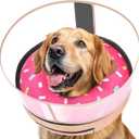 Inflatable Dog Cone with Anti-Licking Clear Shield, Protective Dog Donut Collar After Surgery, Adjustable Soft Recovery Cone for Pets, Alternative Collar with Buckle Strap (Pink, L) 