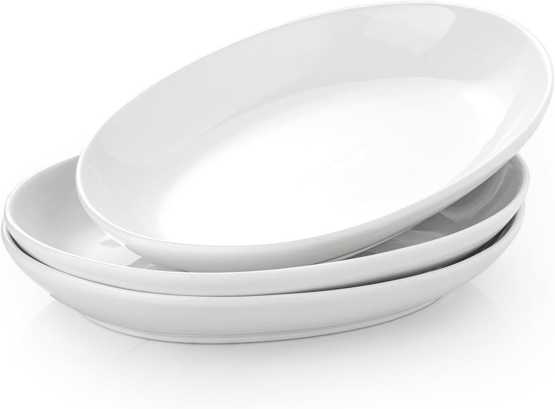 12 Inch Oval Serving Platters Set of 3, White Ceramic Serving Platters for Serving Food, Deep Porcelain Oval Platter for Appetizers, Salad, Pasta, Vegetables, Microwave Dishwasher Oven Safe