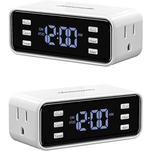 DEWENWILS 24 Hour Programmable Digital Timer Outlet, Indoor Digital Timer Outlet with 3 ON/Off Settings, 3 Prong, 125V/1000W Tungsten/15A, 2 Pack for Lamp, Fan, Aquarium