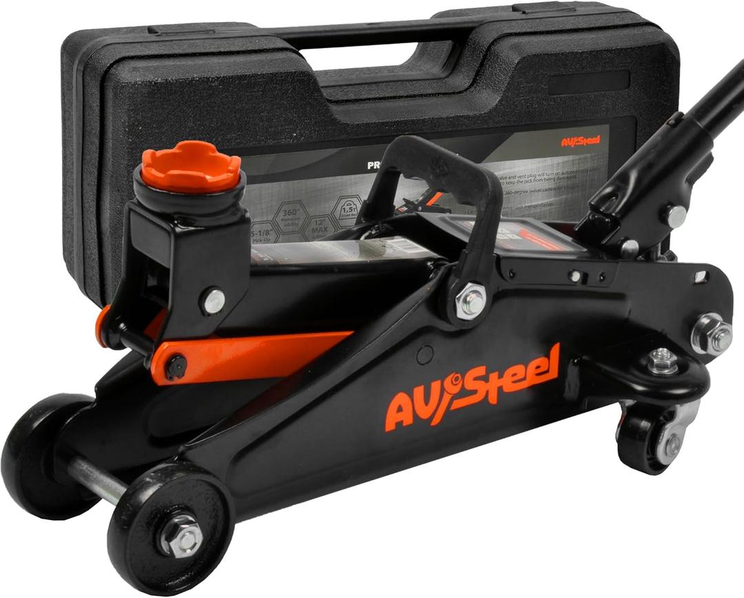 Floor Jack 1.5 Ton (3300 lbs), Hydraulic Trolley Jack with Solid Storage Case, Hydraulic Jack for Car with Single Piston Pump, Portable Car Floor Jack with Lifting Range 5-1/8'' to 12''