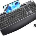 Ergonomic Wireless Keyboard with Wrist Rest-Low-Profile,Phone/Tablet Holder,Quiet DesignWindows & Mac OSFull Size Cordless USB Computer Keyboard for Desktop,Laptop, PC, Mac, Windows-Black (Grey)