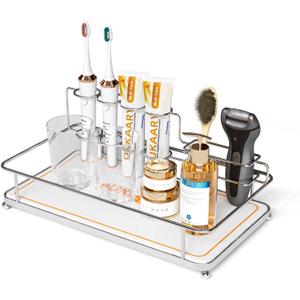 Toothbrush holderLarge Bathroom Organizer with 6 Slots Fast Drying Toothbrush, Cup & Makeup Storage for Sink Countertop,Electric & Manual Toothbrushes, Water Absorbent Diatomaceous Earth