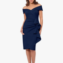 Xscape Women's Short Scuba Off-The-Shoulder Ruffle Midi Dress with Center Back Zipper Size 10