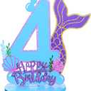 Mermaid Birthday Number Sign Centerpiece for Girls Wooden Mermaid Party Number Table Sign Decoration Supplies for Birthday Anniversary(Number 4)