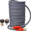 RIDGE WASHER Pressure Washer Hose 100 Feet X 3/8 Inch for Hot and Cold Water, Non Marking Gray Power Washer Hose, M22 14 mm to 3/8 Inch Quick Connect, 4000 PSI