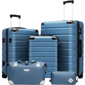 Coolife Luggage Set Suitcase 3 Piece Carry On Travel Luggage TSA Lock Spinner Wheels Aluminum Corner Protectors Hard Shell Lightweight Suitcase Set (Blue)