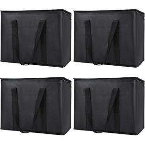 4-Pack Insulated Reusable Shopping Grocery Bags, X-Large Soft Cooler Bag Insulated, Boadon Collapsible Grocery Shopping Tote Bags for Food Delivery, Portable Softside, Black