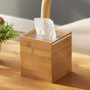 Tissue Box Cover,Bamboo Tissue Box Holder with Acrylic Lid,Tissue Holder for Tabletop Night Stands Bathroom Office (Natural, (5.5 * 5.5 * 6.3) inch)
