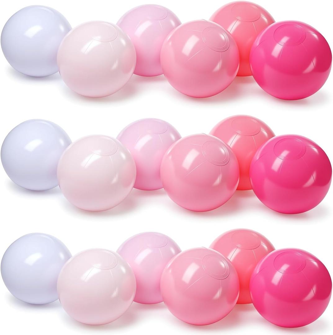 Realspring 24 Pcs Inflatable Beach Balls for Kids Bulk Pastel Solid Color Jumbo Beach Ball Swim Pool Floating Toys Baby Shower Birthday Summer Party Decor(Pink and White,26.5 Inch)