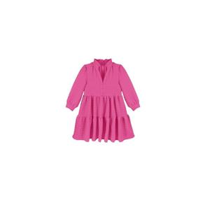 Girls 3/4 Sleeve Flowy Dresses Casual V Neck Texture A Line Layered Sundress for Kids with Pockets Size M, Pink