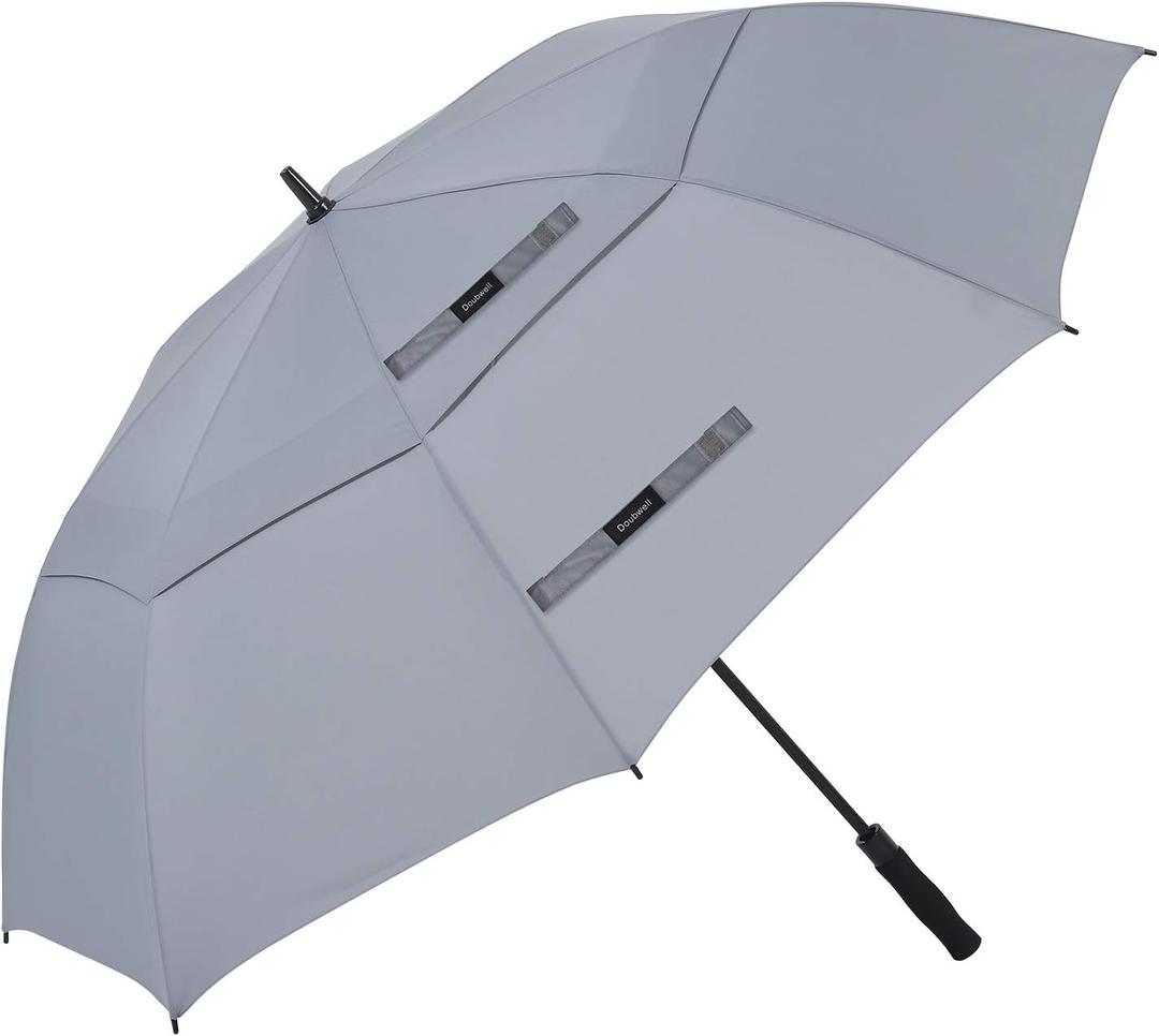 golf umbrella large oversize 68 inches air vent double canopy windproof automatic straight rain umbrellas for men and women (grey)