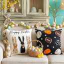 Macarrie 3D Embroidered Easter Bunny Pillow Cover 18x18 Inch Set of 2 Velvet Easter Decorations Rabbit Pillow Cover Soft Sports Pillowcase for Spring Sofa Couch Bedroom Sports Home Decor (Black)