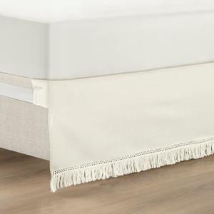 Lush Decor Boho Fringe 15-Inch Tailored Drop Easy Fit Bed Skirt Queen Size Single 60" W x 80" L +15" White - Queen Bed Skirt - Wrap Around Bed Skirt