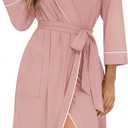 Ekouaer Women Robes Shawl Collar Bathrobe Short Kimono Robe Soft Knit Bathrobes Ladies Sleepwear with Pockets (Pink, S)