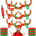 3 Sets Inflatable Reindeer Antler Game Christmas Party Supplies Ring Toss Game Included 3 Inflatable Reindeer Antler Hat 24 Ring Toss 1 Pump Reindeer Games for Outdoor Indoor Christmas Family Games