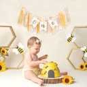 Bee One High Chair Banner Yellow - Bee for 1st Birthday Highchair Banner, Beehive Theme Birthday Party Supplies, Sweet One Party Decorations, Daisy First Photo Props (Beehive Garland Yellow)