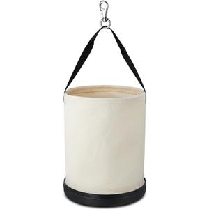 1 Pack Canvas Bucket 15" x 12" Heavy Duty Lineman Tool Bag with Plastic Bottom & Metal Hook Electrician Tool Organizer for Jobsite Use, Load Rated up to 150 Pounds (White)