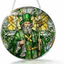 Saint Patrick Window Decor, Round Acrylic Irish Hanging Ornament, St. Patricks Day Shamrock Figure Decoration for Home Indoor Outdoor, Gift for Women Men