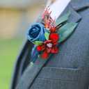 Lookein Set of 6 Boutonnieres for Men's Groom/Groomsmen, Artificial Flowers in Burgundy & Navy Blue for Formal Ceremonies and Dinners