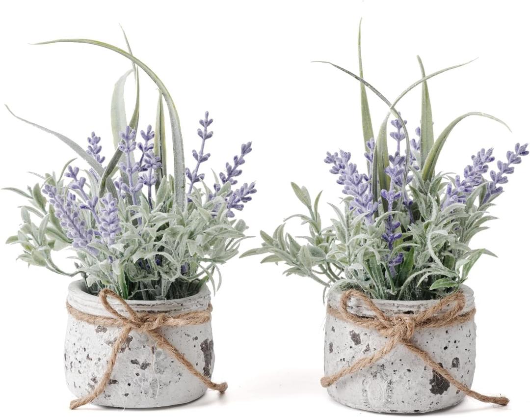 Small Fake Plants, 2 Pack Mini Artificial Plants Fake Lavender Plant in Pot, Lavender Decor and Dining Room Desk Shelf Bathroom Living Room (A-2pcs)