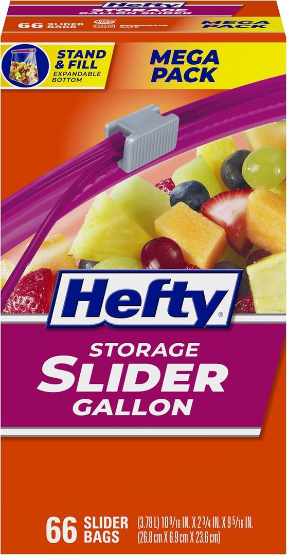 Hefty Slider Kitchen Storage Bags, Gallon Size, 66 Count